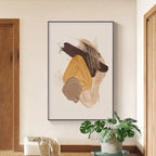 Elegant Earth Tones Abstract Brush Texture Wall Art Fine Art Canvas Prints Triple Harmony of Mustard Yellow, Brown, and Beige – Contemporary Wall Art for Modern Home Decor