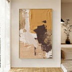 Elegant Earth Tones Abstract Brush Texture Wall Art Fine Art Canvas Prints Triple Harmony of Mustard Yellow, Brown, and Beige – Contemporary Wall Art for Modern Home Decor