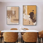 Elegant Earth Tones Abstract Brush Texture Wall Art Fine Art Canvas Prints Triple Harmony of Mustard Yellow, Brown, and Beige – Contemporary Wall Art for Modern Home Decor