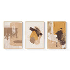 Elegant Earth Tones Abstract Brush Texture Wall Art Fine Art Canvas Prints Triple Harmony of Mustard Yellow, Brown, and Beige – Contemporary Wall Art for Modern Home Decor