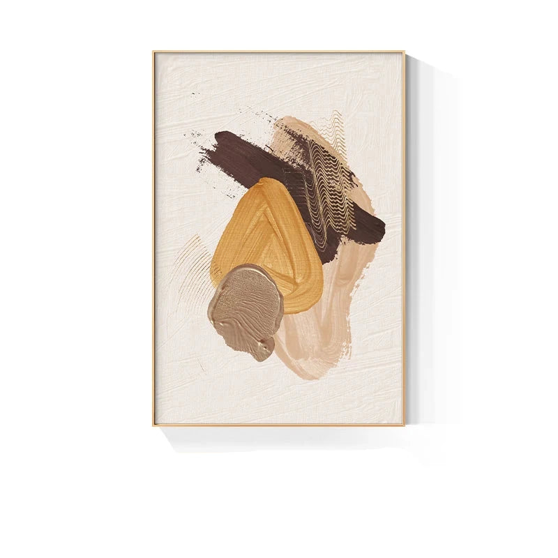 Elegant Earth Tones Abstract Brush Texture Wall Art Fine Art Canvas Prints Triple Harmony of Mustard Yellow, Brown, and Beige – Contemporary Wall Art for Modern Home Decor