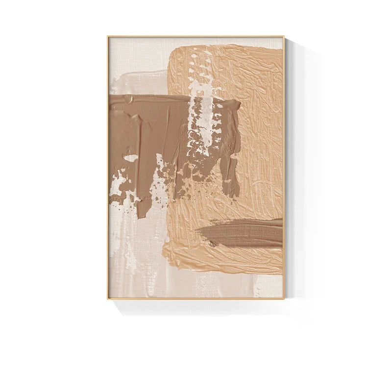 Elegant Earth Tones Abstract Brush Texture Wall Art Fine Art Canvas Prints Triple Harmony of Mustard Yellow, Brown, and Beige – Contemporary Wall Art for Modern Home Decor