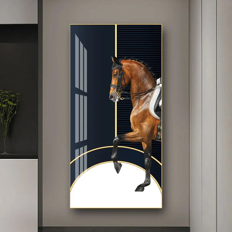 Elegant Equestrian Wall Art Fine Art Canvas Print Majestic Bay Horse Portrait on Abstract Orange Background for Pictures For Modern Interior Decor