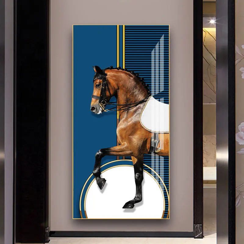 Elegant Equestrian Wall Art Fine Art Canvas Print Majestic Bay Horse Portrait on Abstract Orange Background for Pictures For Modern Interior Decor