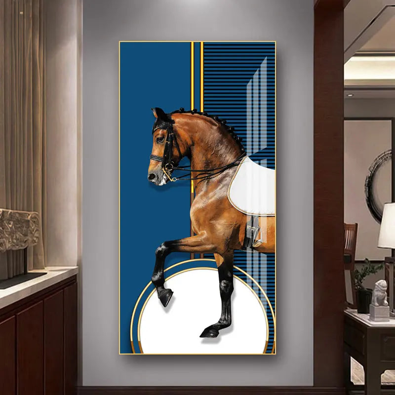 Elegant Equestrian Wall Art Fine Art Canvas Print Majestic Bay Horse Portrait on Abstract Orange Background for Pictures For Modern Interior Decor