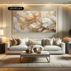 Elegant Golden Beige Leaf Wall Art Fine Art Canvas Print Modern Botanical Neutral Abstract Nature Artwork For Contemporary Living Room Home Décor