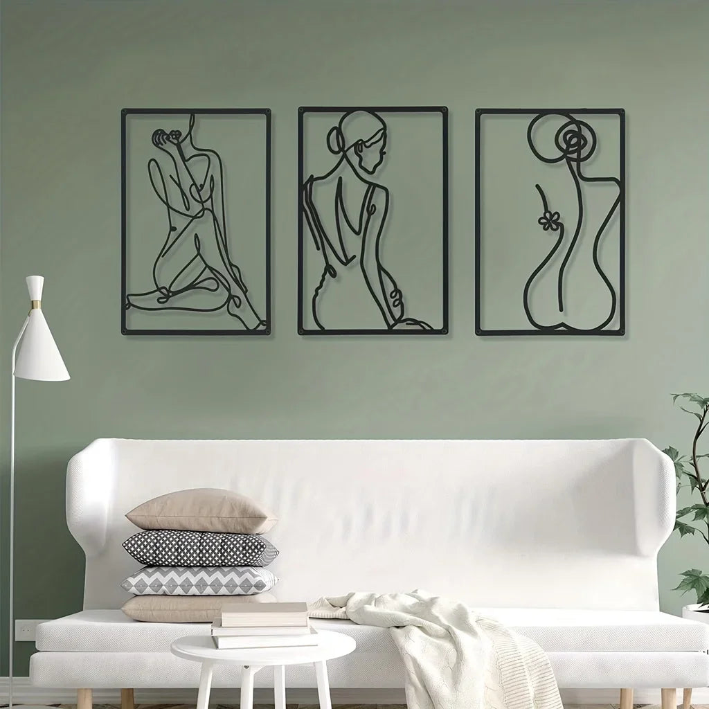 Elegant Lady Figure Art Line Art Metal Wall Art 3D Iron Crafted Wall Decoration For Living Room Bedroom Beauty Salon Wall Decor