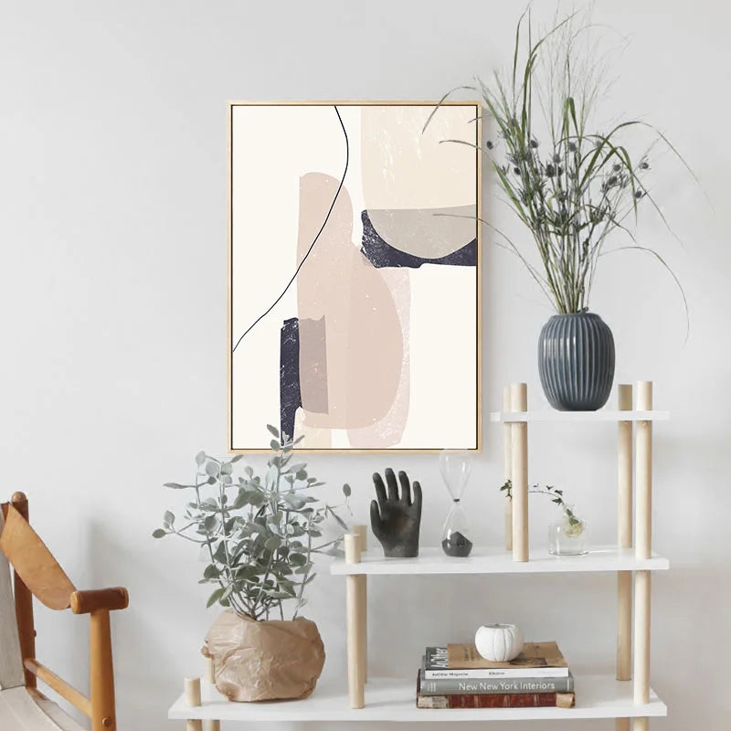 Elegant Minimalist Abstract Wall Art Fine Art Canvas Prints - Organic Shapes and Lines in Beige, Blush, and Black - Perfect for Modern Interiors and Home Decor