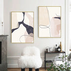 Elegant Minimalist Abstract Wall Art Fine Art Canvas Prints - Organic Shapes and Lines in Beige, Blush, and Black - Perfect for Modern Interiors and Home Decor