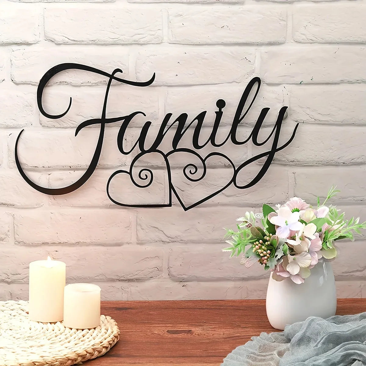 Elegant Typographic Family Sign Black Metal Wall Art 3d Iron Craft Wall Decoration For Living Room Dining Room Creative Nordic Home Decor