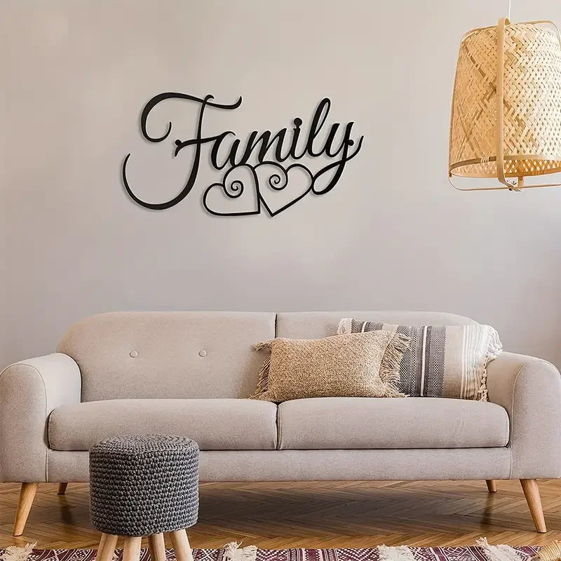 Elegant Typographic Family Sign Black Metal Wall Art 3d Iron Craft Wall Decoration For Living Room Dining Room Creative Nordic Home Decor