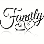 Elegant Typographic Family Sign Black Metal Wall Art 3d Iron Craft Wall Decoration For Living Room Dining Room Creative Nordic Home Decor