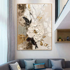 Elegant White Blossoms With Gold Accents Wall Art Fine Art Canvas Prints Modern Abstract Botanical Picture For Living Room Entranceway Wall Decor