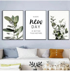 Every New Day Eucalyptus Green Leaves Wall Art Fine Art Canvas Prints Inspirational Quotes Posters Pictures For Living Room Home Office Art Decor