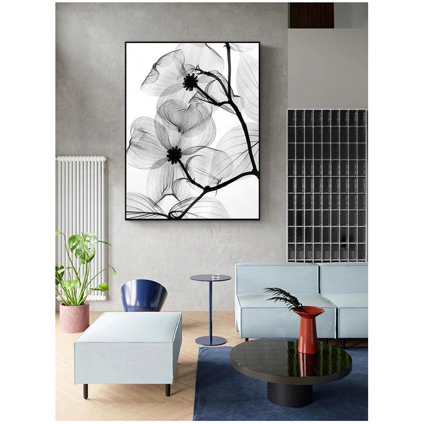Exotic Floral Minimalist Black White Wall Art Fine Art Canvas Prints Modern Botanical Pictures For Living Dining Room Home Office Decor