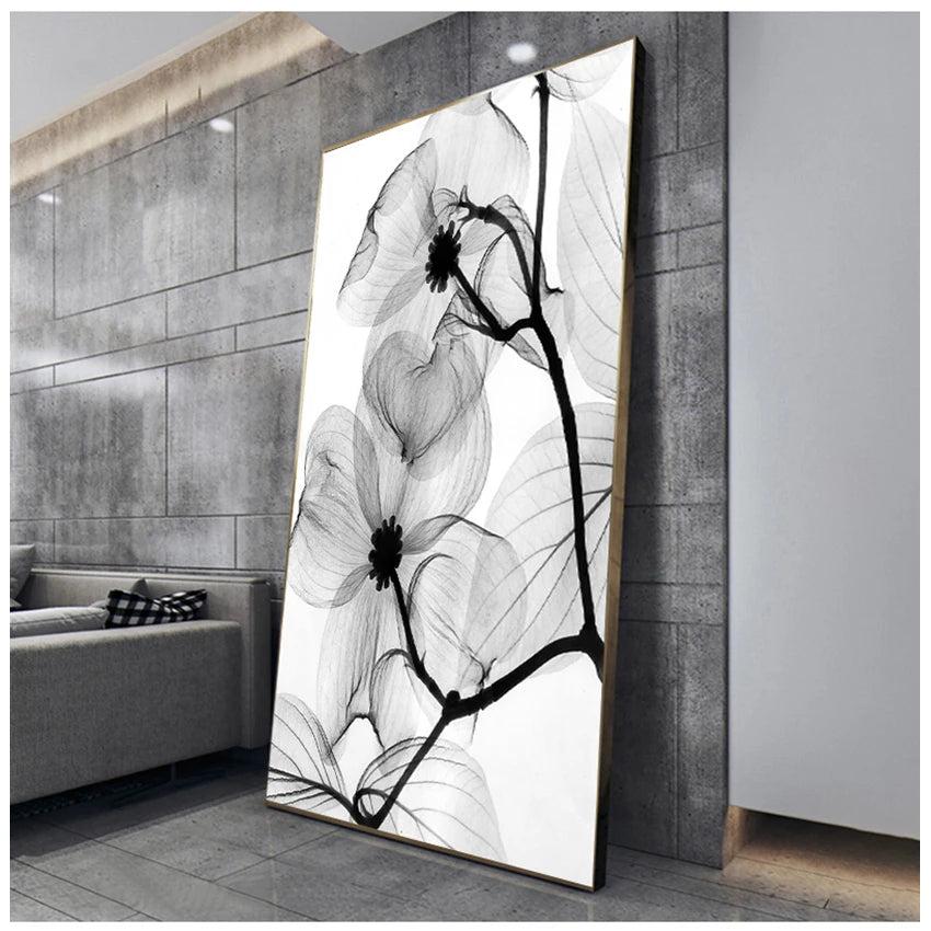 Exotic Floral Minimalist Black White Wall Art Fine Art Canvas Prints Modern Botanical Pictures For Living Dining Room Home Office Decor