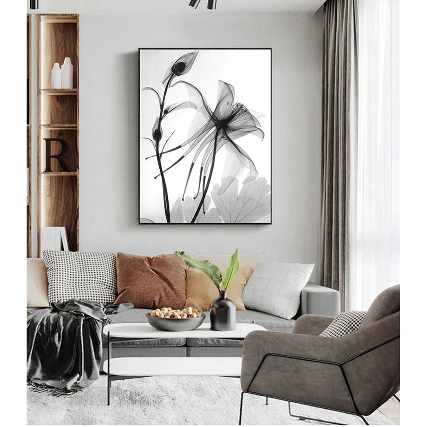 Exotic Floral Minimalist Black White Wall Art Fine Art Canvas Prints Modern Botanical Pictures For Living Dining Room Home Office Decor