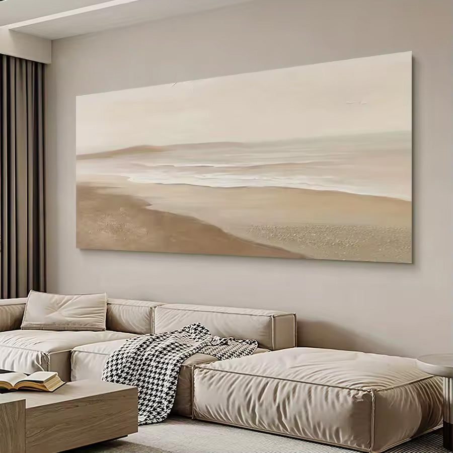Extra Large Minimalist Sandy Beach Seascape Minimalist Coastal Wall Art Fine Art Canvas Print For Above The Sofa