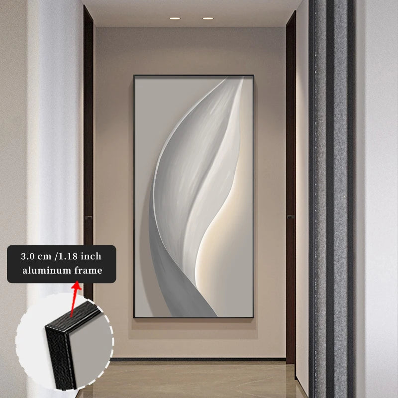 Abstract wall art in a modern interior setting with an emphasis on the frame thickness.