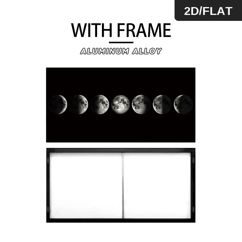 FRAMED Black & White Moon Phases Wall Art - Big Sizes Canvas Prints + Slim Bezel Black Metal Frame
