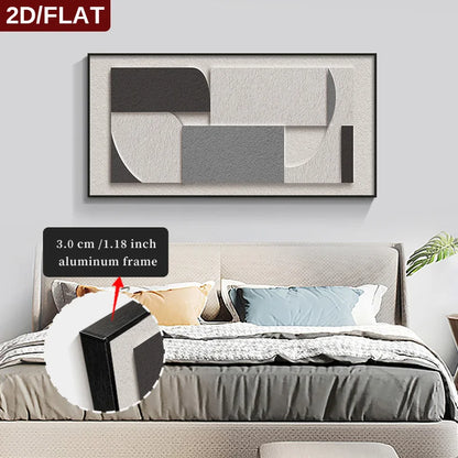 FRAMED Geometric Abstract Wall Art - Big Sizes Neutral Colors Canvas Print + Slim Bezel Black Metal Frame