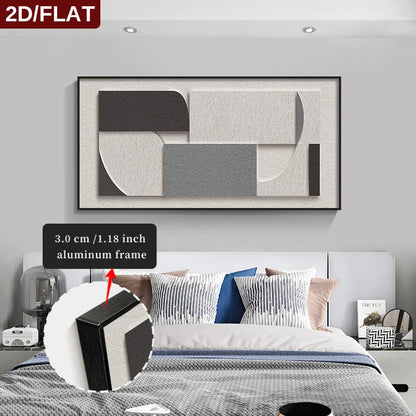 FRAMED Geometric Abstract Wall Art - Big Sizes Neutral Colors Canvas Print + Slim Bezel Black Metal Frame