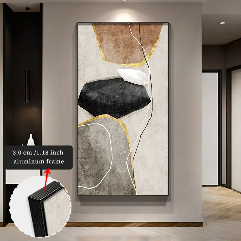 FRAMED Large Format Nordic Abstract Wall Art Fine Art Canvas Print Complete With Slim Bezel Black Aluminum Frame