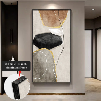 FRAMED Large Format Nordic Abstract Wall Art Fine Art Canvas Print Complete With Slim Bezel Black Aluminum Frame