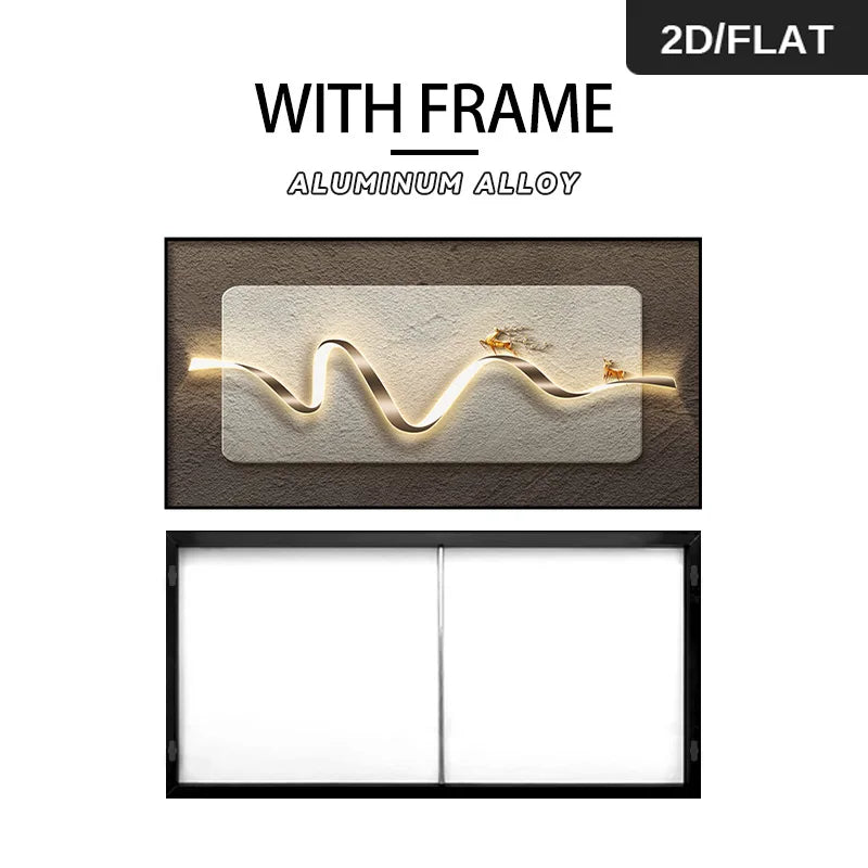 FRAMED Light Luxury Golden Deer Flowing Abstract Wall Art – Big Sizes Canvas Prints + Slim Bezel Black Metal Frame