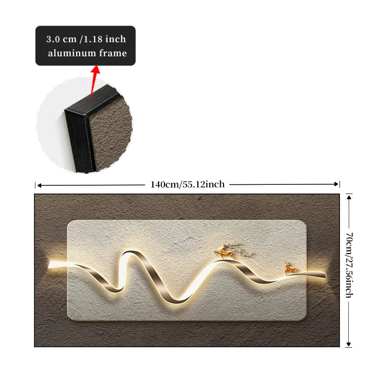 Wall-mounted light fixture with dimensions and material details on a white background