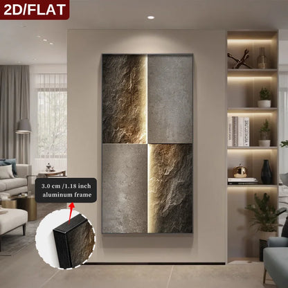 FRAMED Light Luxury Stone Slab Abstract Wall Art – Big Sizes Canvas Prints + Slim Bezel Black Metal Frame