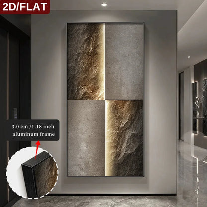 FRAMED Light Luxury Stone Slab Abstract Wall Art – Big Sizes Canvas Prints + Slim Bezel Black Metal Frame