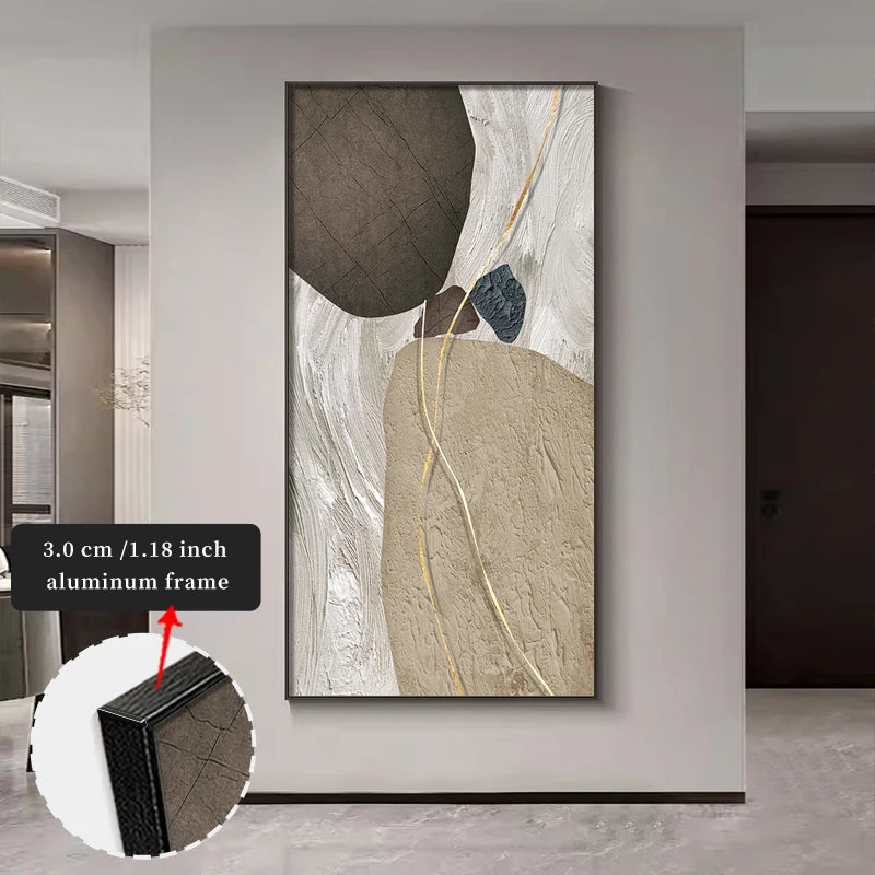 FRAMED Modern Abstract Nordic Zen Stones Wall Art – Big Sizes Canvas Prints + Slim Bezel Black Metal Frame