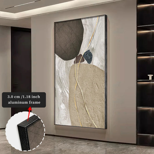 FRAMED Modern Abstract Nordic Zen Stones Wall Art – Big Sizes Canvas Prints + Slim Bezel Black Metal Frame