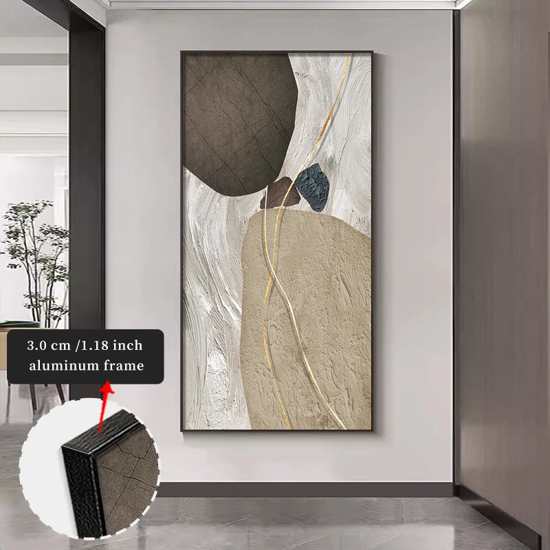 FRAMED Modern Abstract Nordic Zen Stones Wall Art – Big Sizes Canvas Prints + Slim Bezel Black Metal Frame