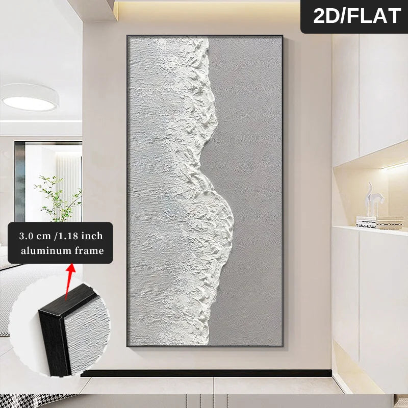 Decorative wall art with textured design and black frame in a modern interior setting.