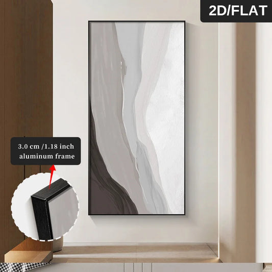Abstract wall art with a black frame on a white wall, showing the frame thickness.