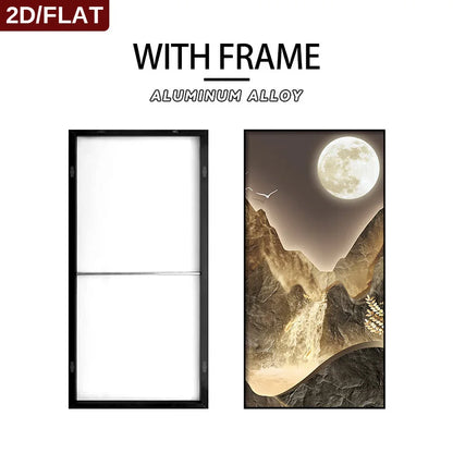 FRAMED Moon Valley Abstract Landscape Wall Art For Living Room/Entryway - Big Sizes Canvas Prints + Slim Bezel Black Metal Frame