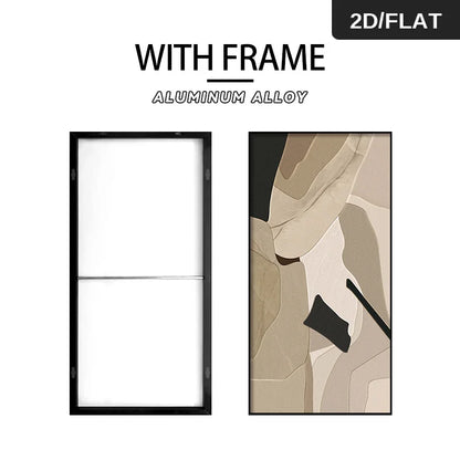 FRAMED Neutral Colors Black Beige Abstract Wall Art - Big Sizes Canvas Prints + Slim Bezel Black Metal Frame