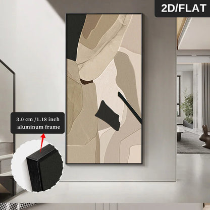 FRAMED Neutral Colors Black Beige Abstract Wall Art - Big Sizes Canvas Prints + Slim Bezel Black Metal Frame