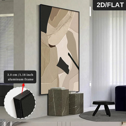 FRAMED Neutral Colors Black Beige Abstract Wall Art - Big Sizes Canvas Prints + Slim Bezel Black Metal Frame