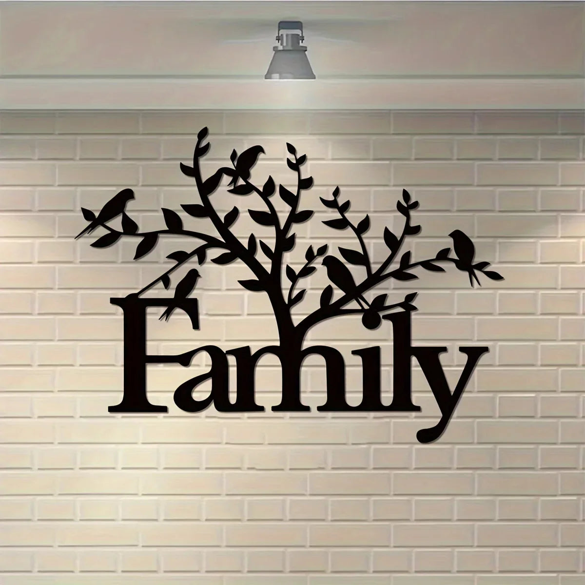 Family Word Birds On A Branch Silhouette Black Metal Wall Art 3d Iron Craft Typographic Wall Decoration For Living Room Family Room Dining Room Creative Home Decor