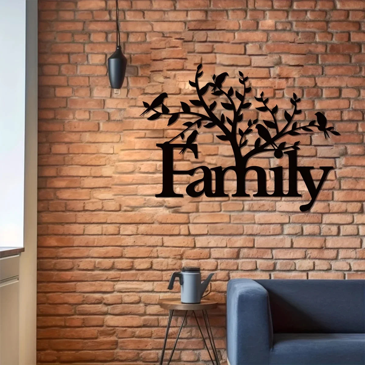 Family Word Birds On A Branch Silhouette Black Metal Wall Art 3d Iron Craft Typographic Wall Decoration For Living Room Family Room Dining Room Creative Home Decor
