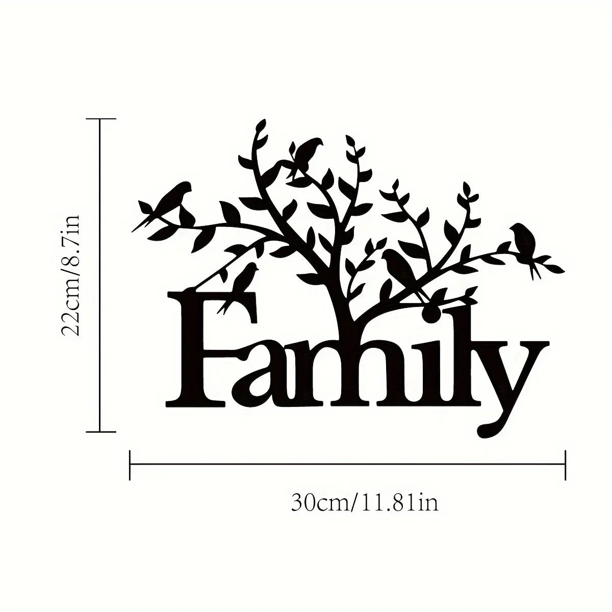 Family Word Birds On A Branch Silhouette Black Metal Wall Art 3d Iron Craft Typographic Wall Decoration For Living Room Family Room Dining Room Creative Home Decor