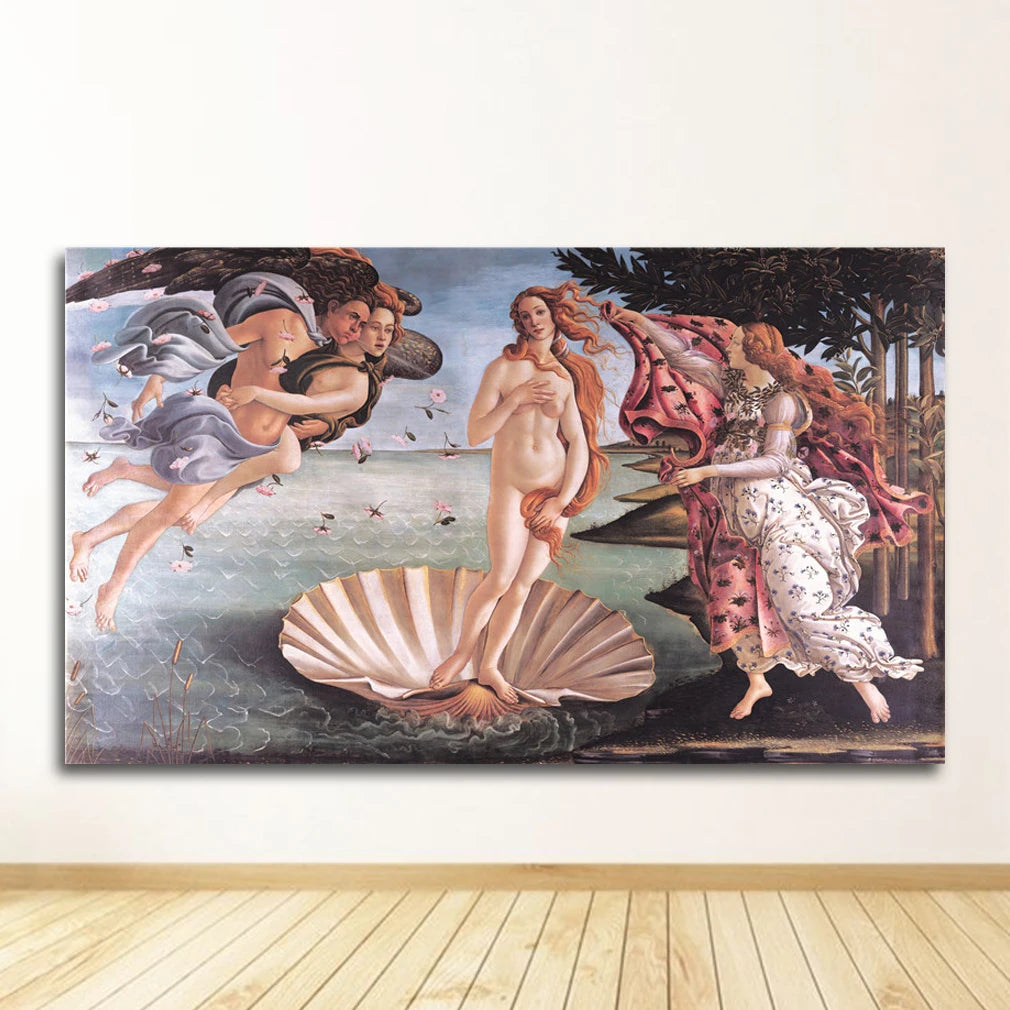 Famous Paintings - Birth Of Venus Botticelli Renaissance Classics Wall Art Fine Art Canvas Prints Pictures For Living Room Contemporary Bedroom Art Decor
