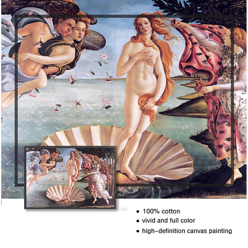 Famous Paintings - Birth Of Venus Botticelli Renaissance Classics Wall Art Fine Art Canvas Prints Pictures For Living Room Contemporary Bedroom Art Decor