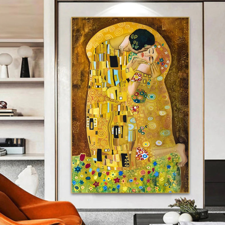 Famous Paintings Klimpt Kiss Fine Art Canvas Print Wall Art Classical Pictures For Living Room Dining Room Foyer Art Decor