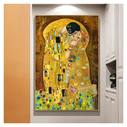Famous Paintings Klimpt Kiss Fine Art Canvas Print Wall Art Classical Pictures For Living Room Dining Room Foyer Art Decor