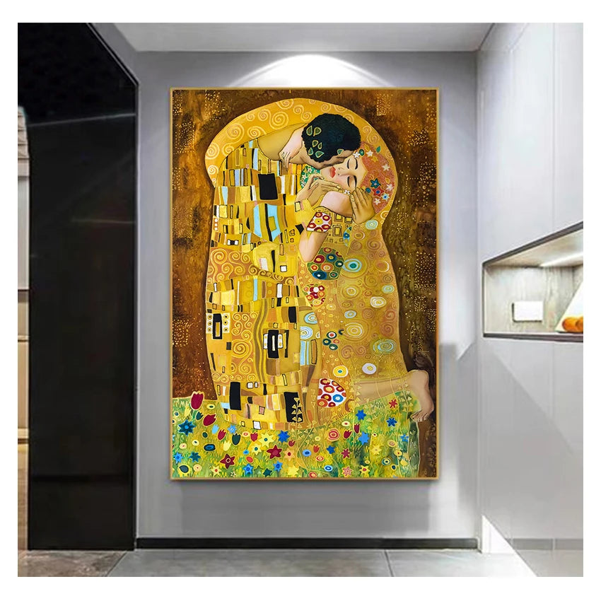 Famous Paintings Klimpt Kiss Fine Art Canvas Print Wall Art Classical Pictures For Living Room Dining Room Foyer Art Decor