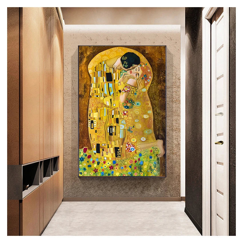 Famous Paintings Klimpt Kiss Fine Art Canvas Print Wall Art Classical Pictures For Living Room Dining Room Foyer Art Decor